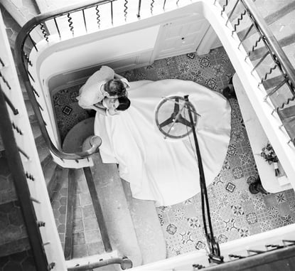 Bride and groom editorial wedding photo session in a château in Provence