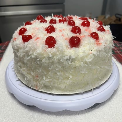 Homemade Coconut Cake with Cherries.