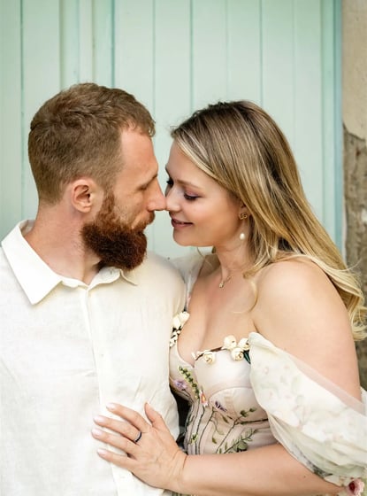 Editorial fine art photo of a couple nose to nose in Provence