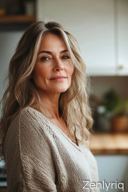 confident middle-aged woman standing in a sunlit kitchen, representing natural blood sugar support