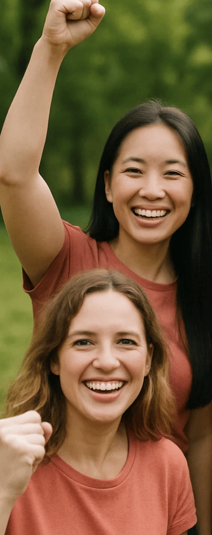 Deux femmes, poing Levé, pour la journée internationale des droits des femmes