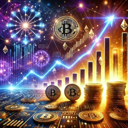 a bunch of coins and crypt currency symbols