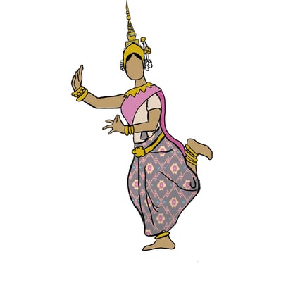 rough colored drawing of an Apsara dancer