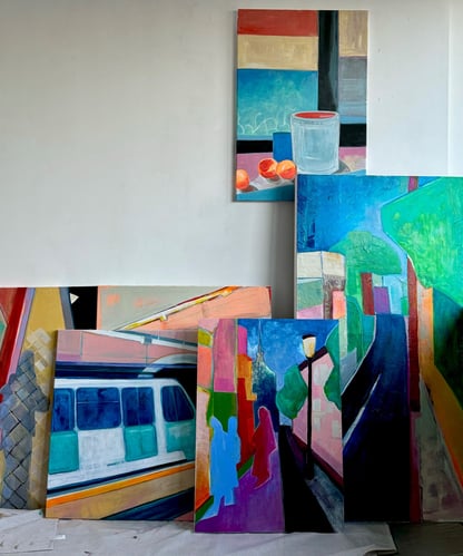 Paintings in Julia's studio