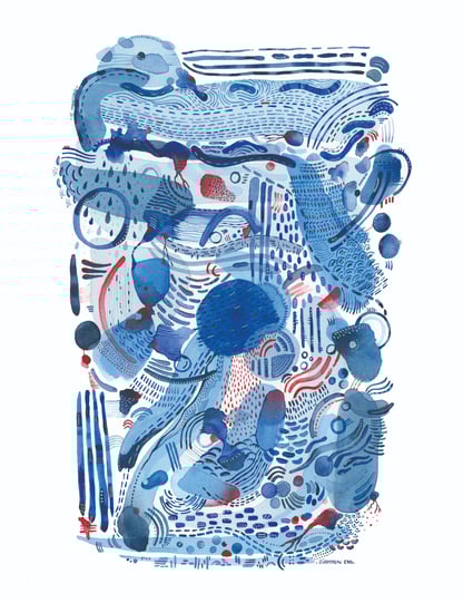 aquarelle abstraite bleue et rouge Eva Girardeau 