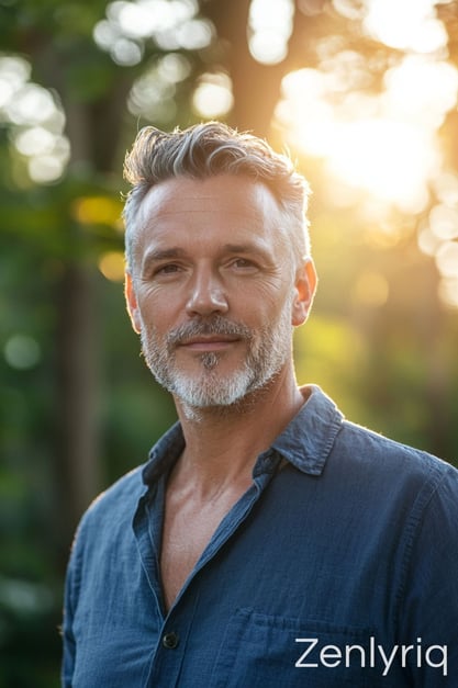 confident middle-aged man standing in warm outdoor light, representing vitality and natural glucose