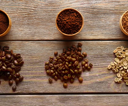 a variety of coffee beans and coffee ground coffee