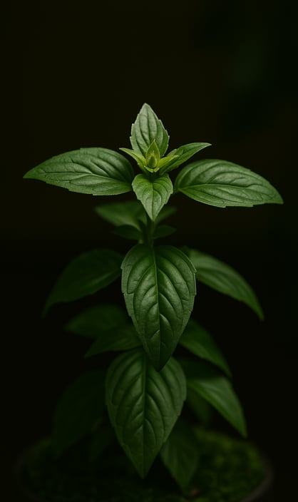 Jeune basilic poussant dans une terre vivante et symbiotique, sans pesticides ni traitements chimiques