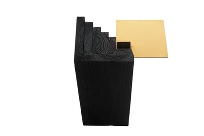 Vanity collectible design vase in ash wood sandblasted and polished brass