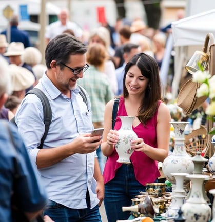 Des chineurs dans une brocante vide-greniers
