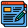 Content marketing icon with document and pen symbolizing blog and copywriting
