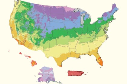 map of the U.S. with color-coded growing zones.