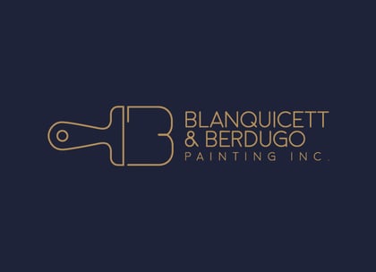 A brush and a "Blanquicett & Berdugo Painting Inc."  on a blue background. 