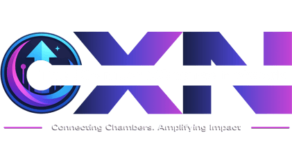 CXN logo with upward arrow icon and tagline: Connecting Chambers. Amplifying Impact.