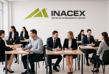 a group of business people sitting at desks in a meeting room