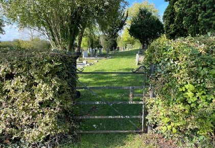 Entrance to St James Churchyard Annex, Defford which is undergoing Renovation & Rewilding