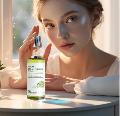 Cô gái có làn da được phục hồi cấp ẩm nhờ serum cỏ mềm tơ tằm