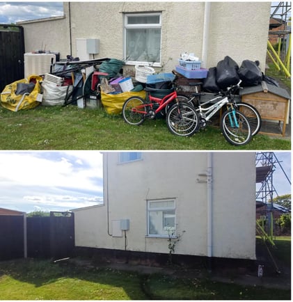 before and after picture of waste removed outside a house in worcester