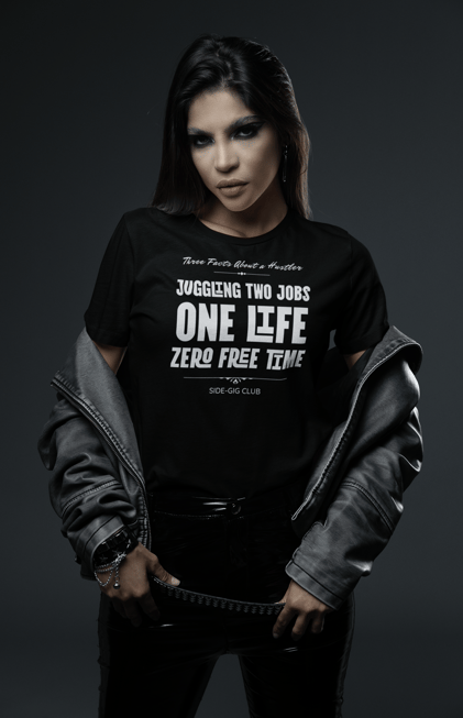 three facts about a hustler, juggling two jobs, one life, zero free time, vivid calm designs