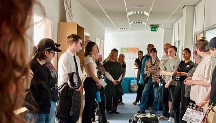 The cast and crew being briefed in the morning before we film our short film time to go