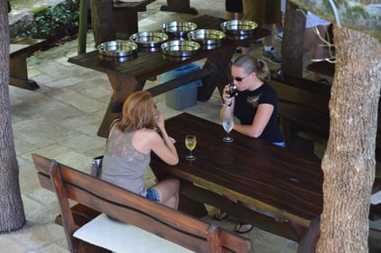 Lady and Kyrstin enjoy a beverage in Croatia