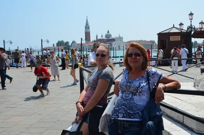 Kyrstin and Lady exhausted from a long day in Venice, Italy