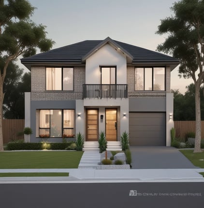 A detailed architectural model features several modern buildings arranged in a complex. The structures have geometric designs with large windows and beige exteriors. Scale model trees with light foliage are interspersed between the buildings, all placed on a grid-patterned surface that simulates an urban planning layout.