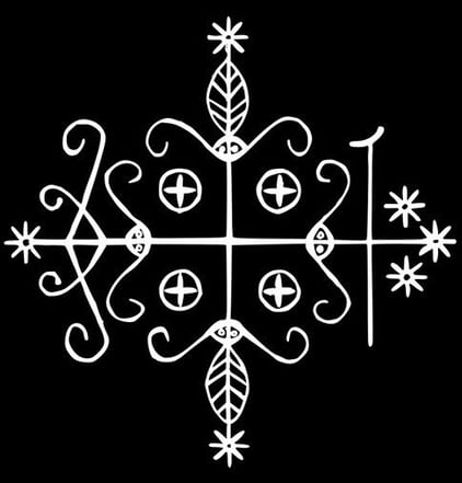 a white and black magic symbol that represents the deity 'papa legba'
