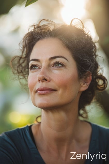serene woman in golden light, reflecting balance, vitality, and gentle gut support