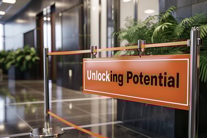 Sign "Unlocking Potential" in a stylish foyer