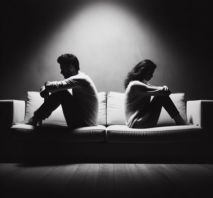 a man and woman sitting on a couch