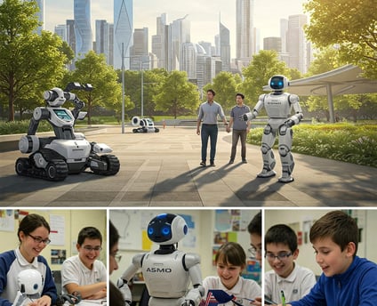 imagen donde demuestra el convivio de los robots con niños mejorando el aprendizaje