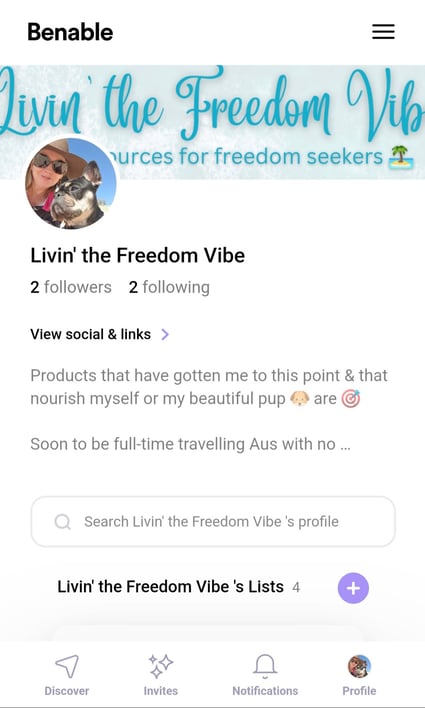 Benable profile ~ Livin' the Freedom Vibe