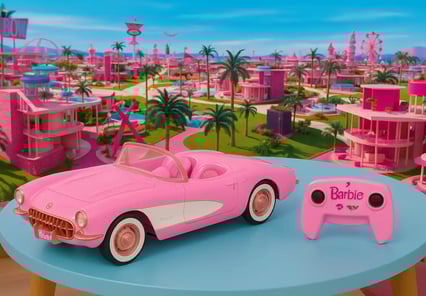 Carro de barbie con vista a la ciudad