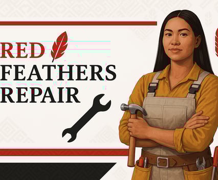 a woman in a brown apron and overall overalls and a wrench
