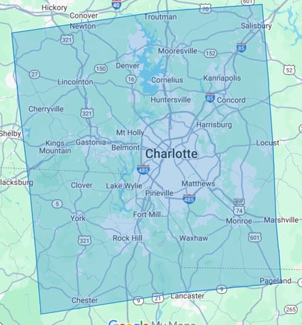 image of area around Charlotte North Carolina where Mothership Roofing services residential roofing
