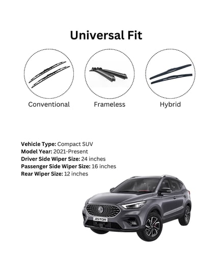 Prootto premium silicone-coated wiper blades for MG Astor