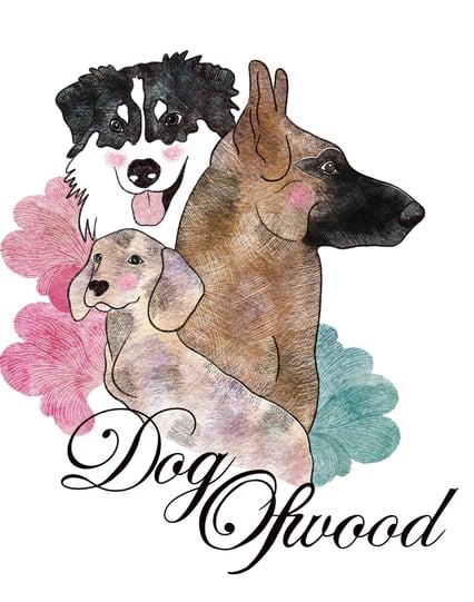 3 chiens berger allemand border collie et teckel couleur pastel avec marqué Dog Ofwood