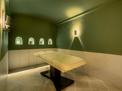 Massage room at Villa La Gratitud’s wellness center, designed for private treatments and relaxation.