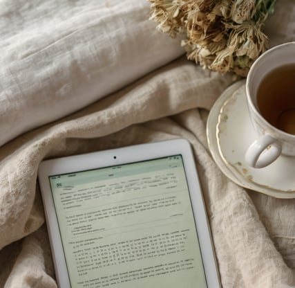 Vue tablette sur blog mariage, ambiance douce