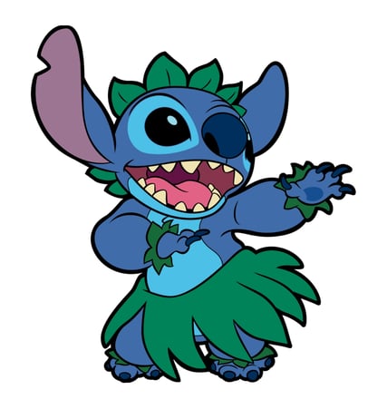 Stitch danst de hoela in een Hawaii outfit