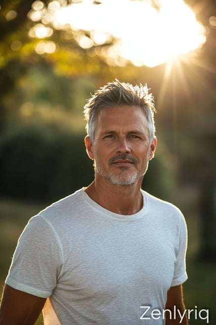 fit middle-aged man smiling outdoors, representing natural support for healthy blood sugar levels