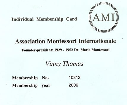 A certification proving affiliation and membership with Association Montessori  International