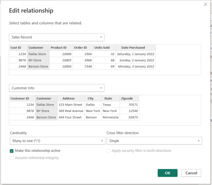 edit relationship page in power bi