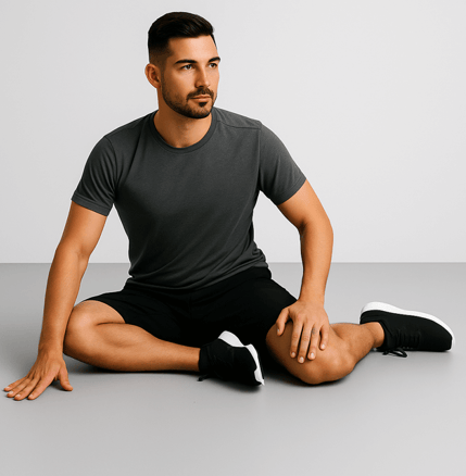 a man sitting on the floor with his legs crossed