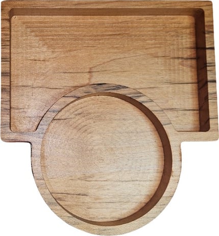 Perfect for holding a beverage and a snack. This can be made in various sizes and wood species