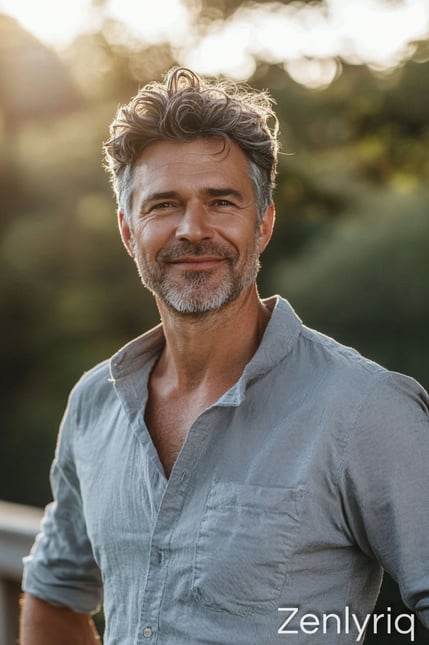 smiling mature man outdoors in soft sunlight, representing natural glucose support and balanced bloo