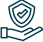 a hand holding a shield with a check mark mark on it