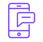 Vector icon showing a mobile phone with a speech bubble, outlined in purple and white, symbolizing S
