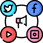Social media marketing icon with connected user nodes for brand visibility